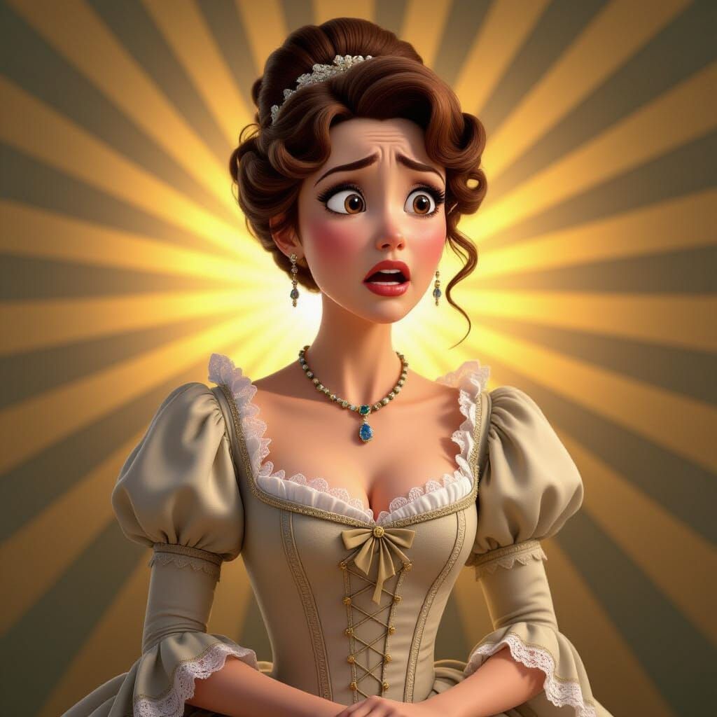 Weeping Regency Woman in Pixar Style