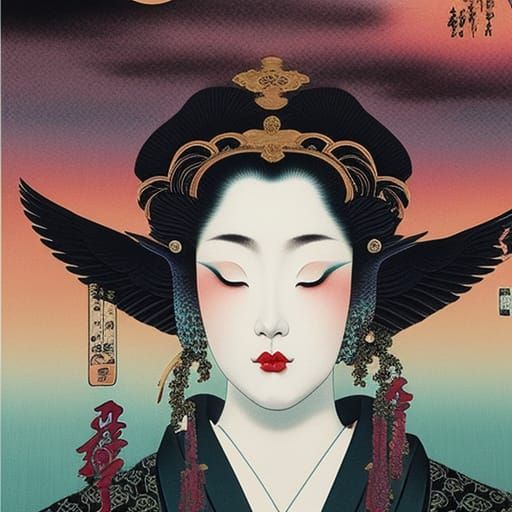 Romantic Baroque Gothic Kiss: Ukiyo-e Vaporwave Art