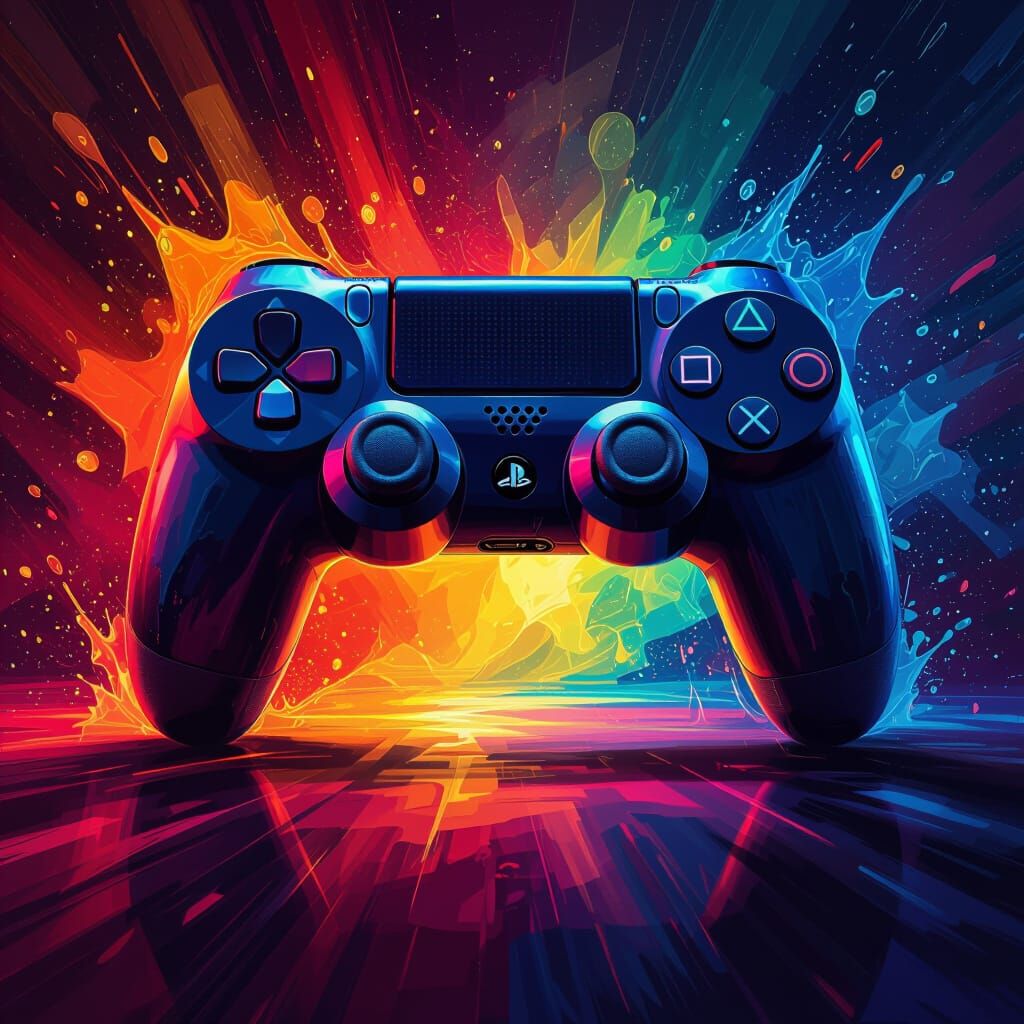 Playstation Controller Concept Art with Vibrant Lighting
