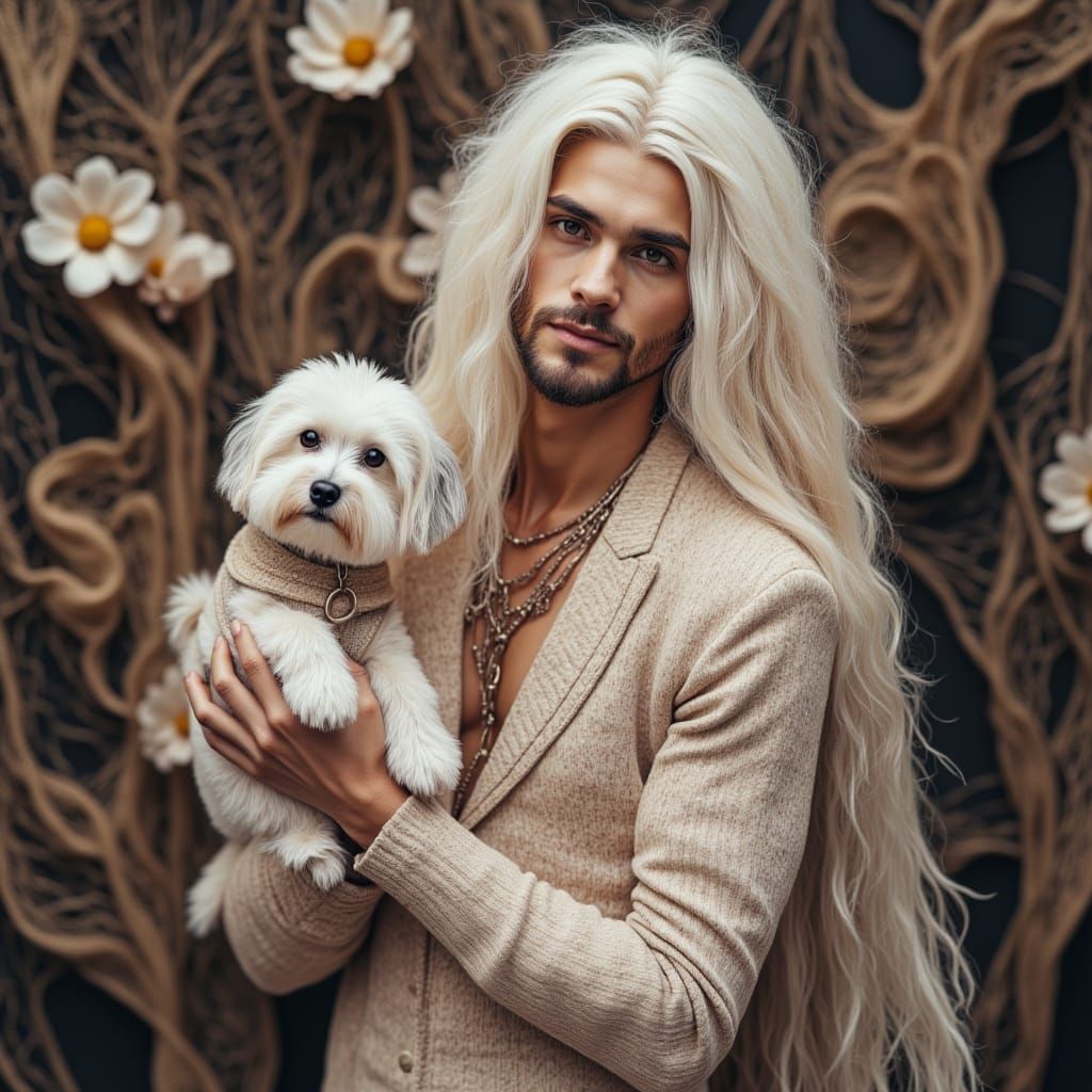 Intricate Portrait of a Handsome Man with a Dog