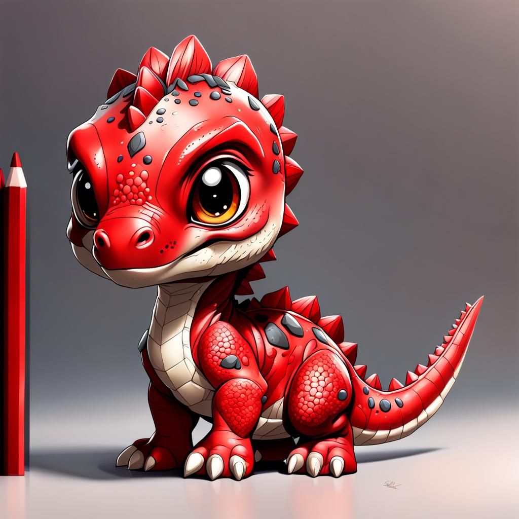 Chibi Red Dinosaur in Detailed Art Style