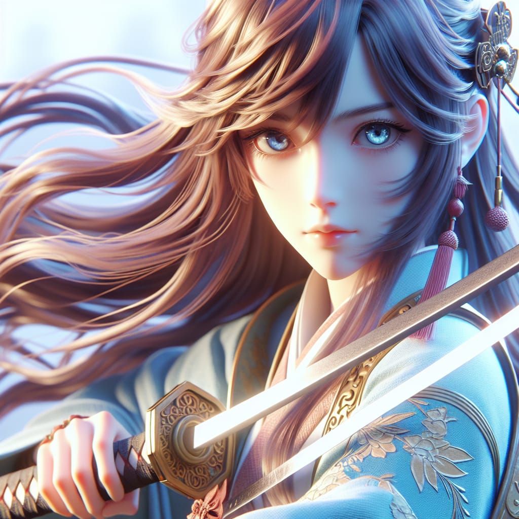 Ethereal Anime Warrior with Glowing Sword