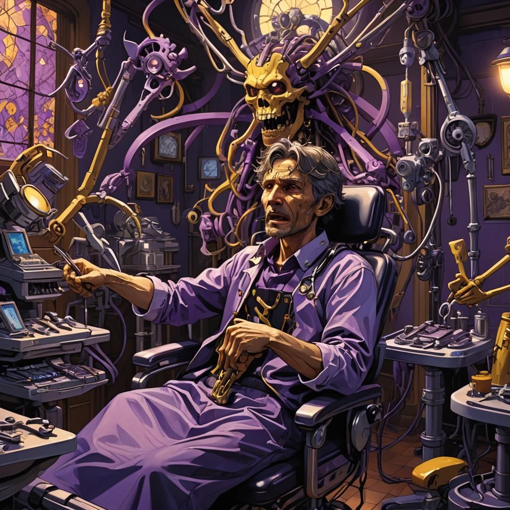 Fearful Patient in Dark Fantasy Anime Dentist Office