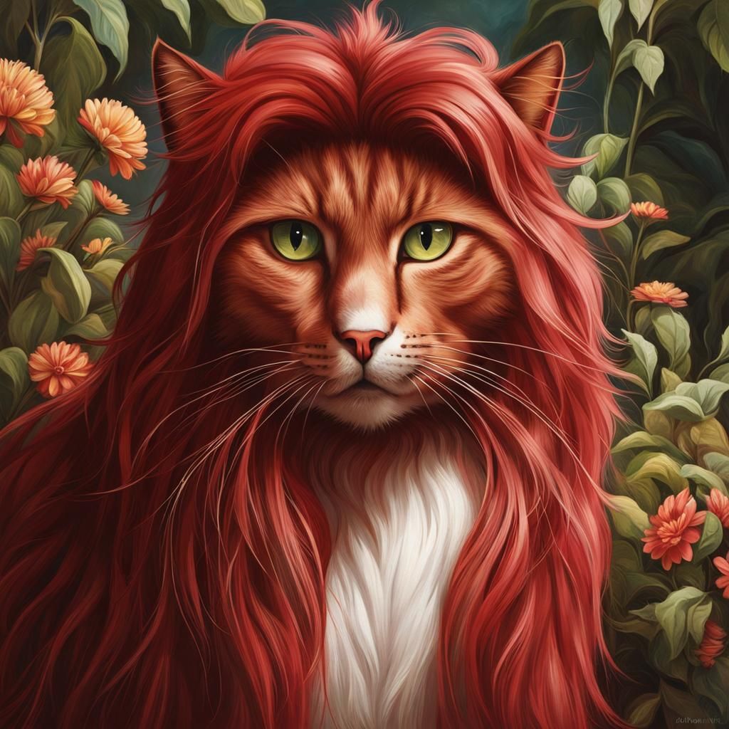 Red Man Surrounded by Cat and Human Hair