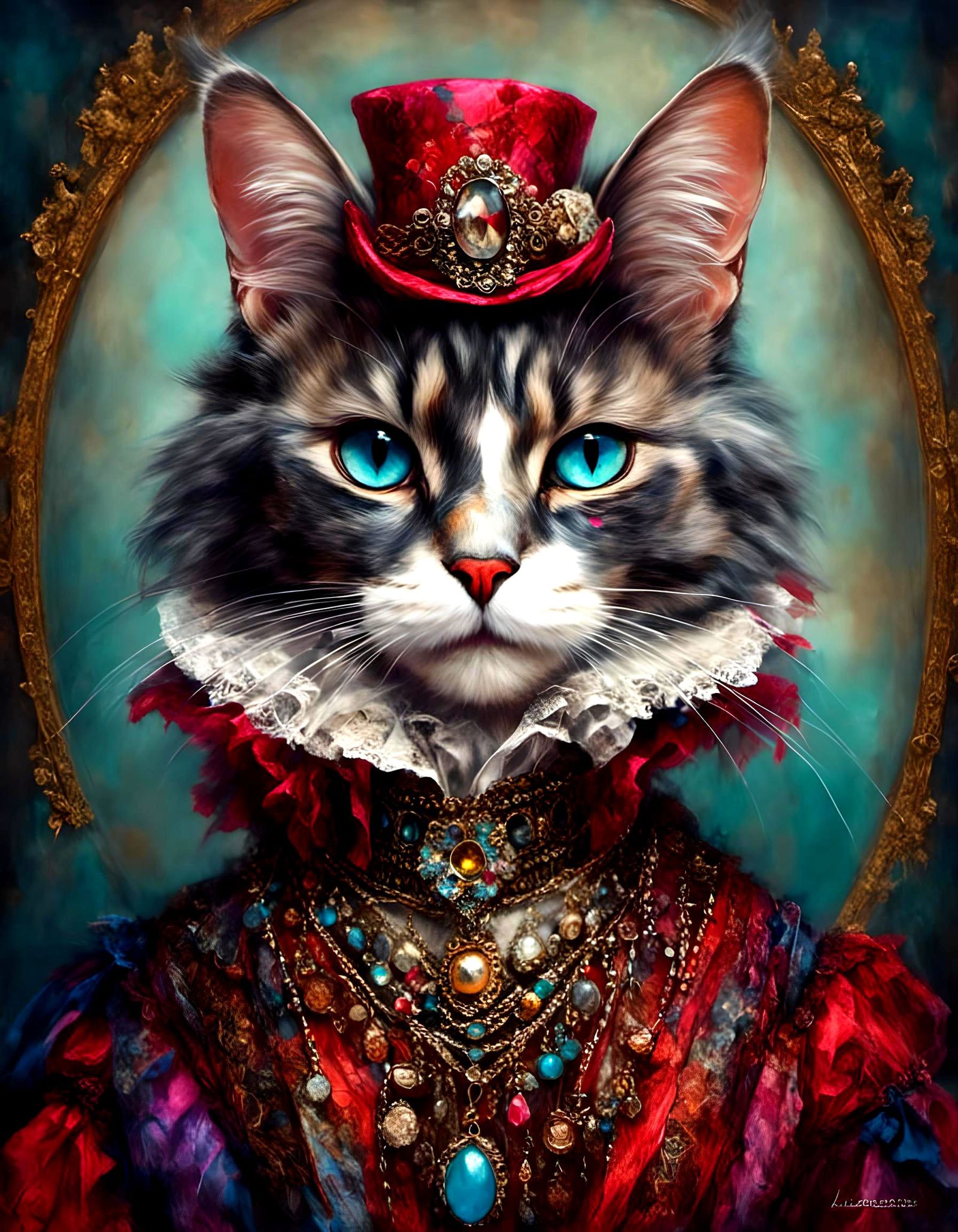 Gothic Victorian Cat Portrait in Hyperrealistic Style