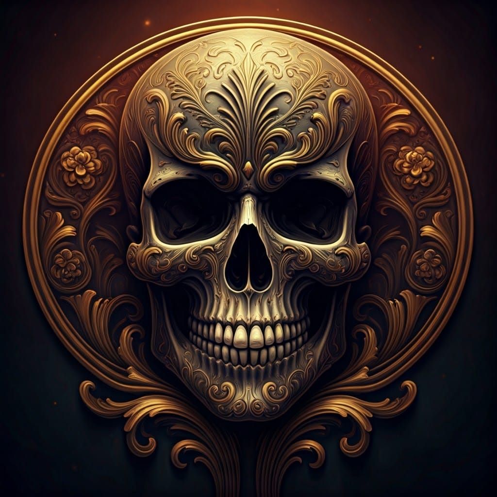 Ornate Skull Portrait in Art Nouveau Style