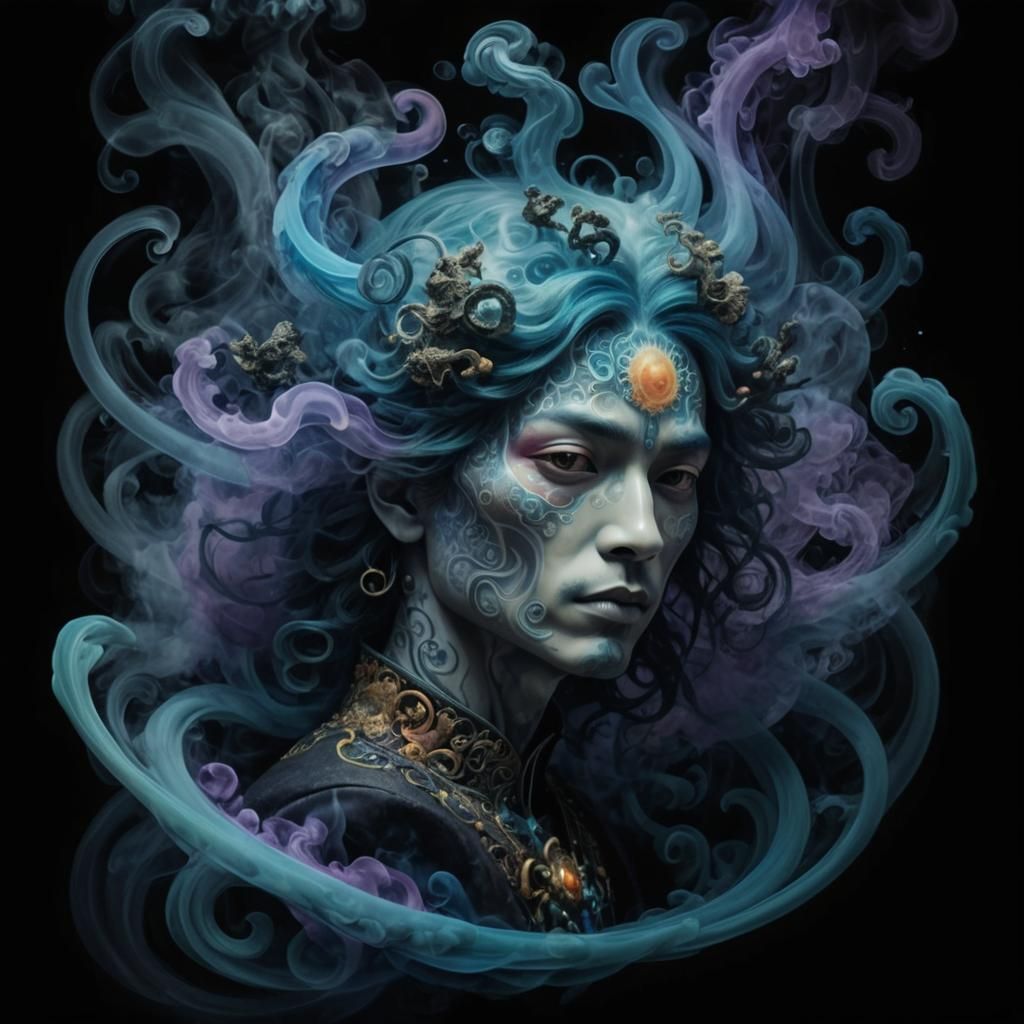 Magical Smoke Character in Surreal Psychedelic Art