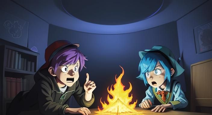 Bill Cipher in Blue Flames, Anime Cel-Shaded Art