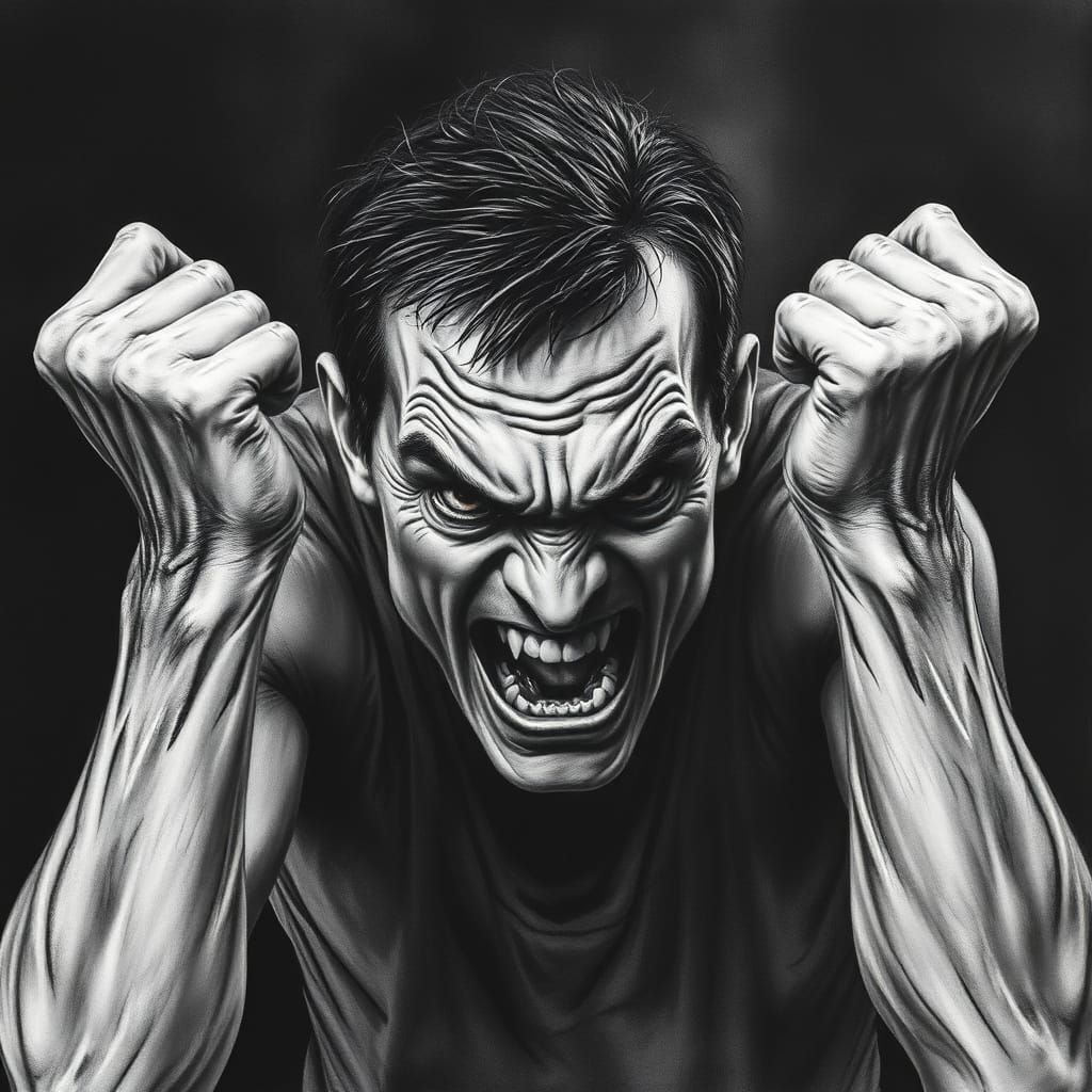 Tormented Figure in Charcoal Drawing Style