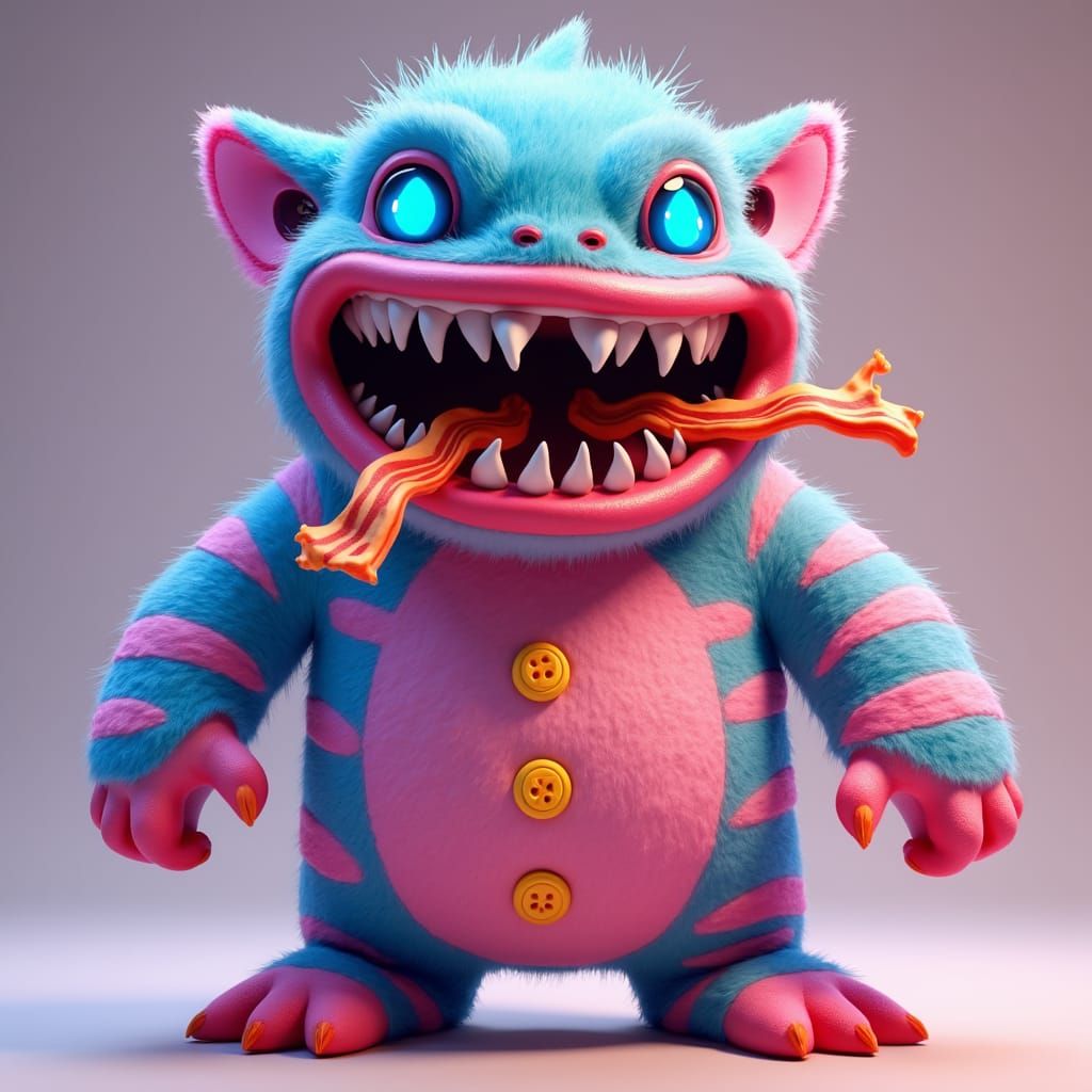 Monster with Shark Teeth and Laser Eyes in 3D Anime Style