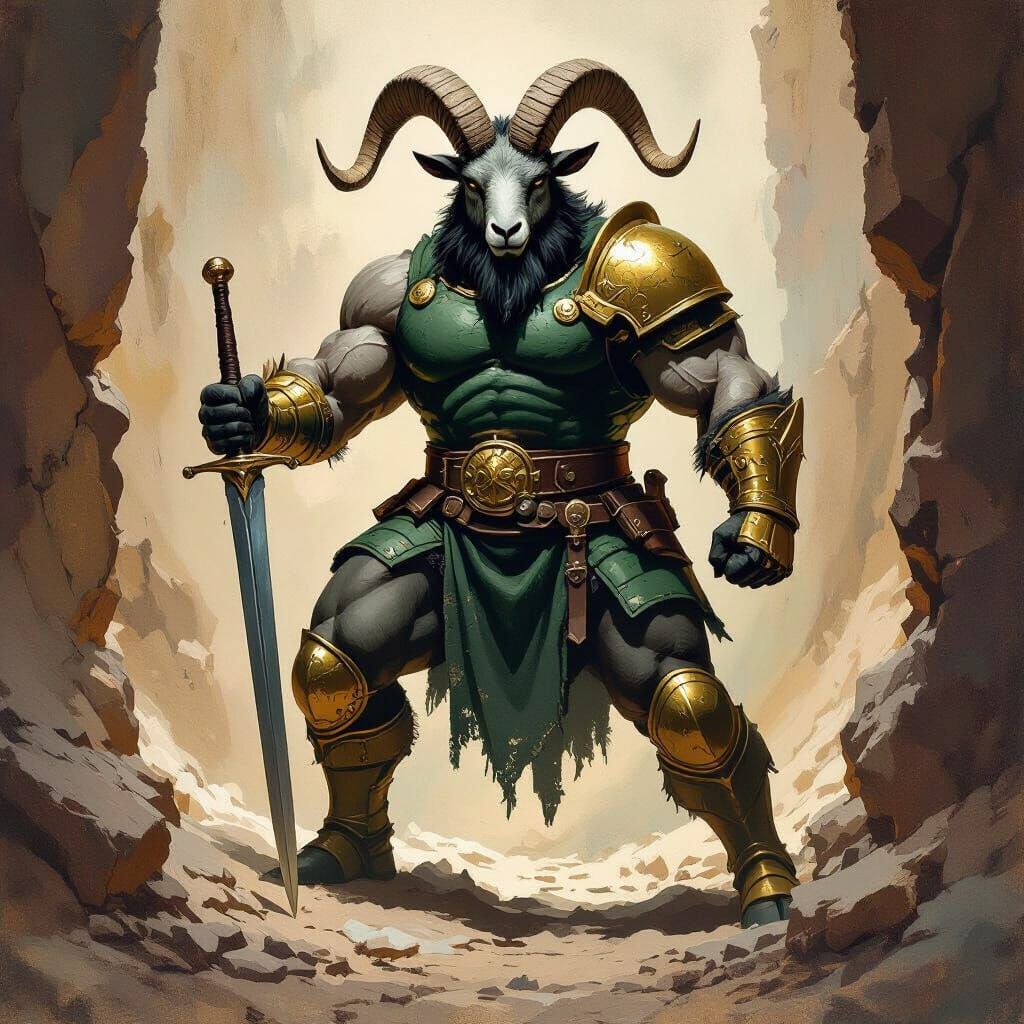 Brawny Goat Warrior with Gladius in Gritty Gulch