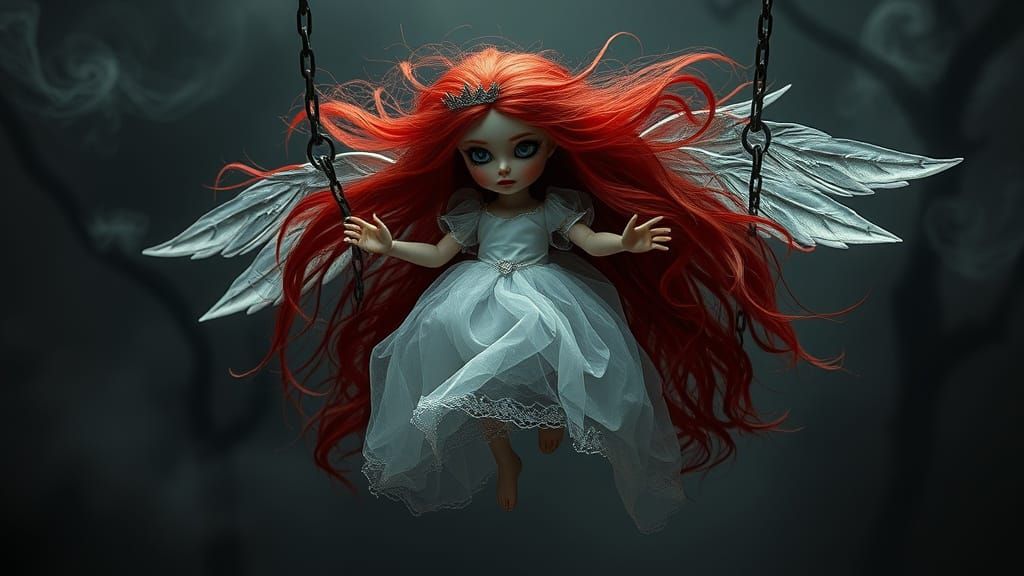 Mysterious Dark Red Princess in a Whirling Storm of Smoke an...