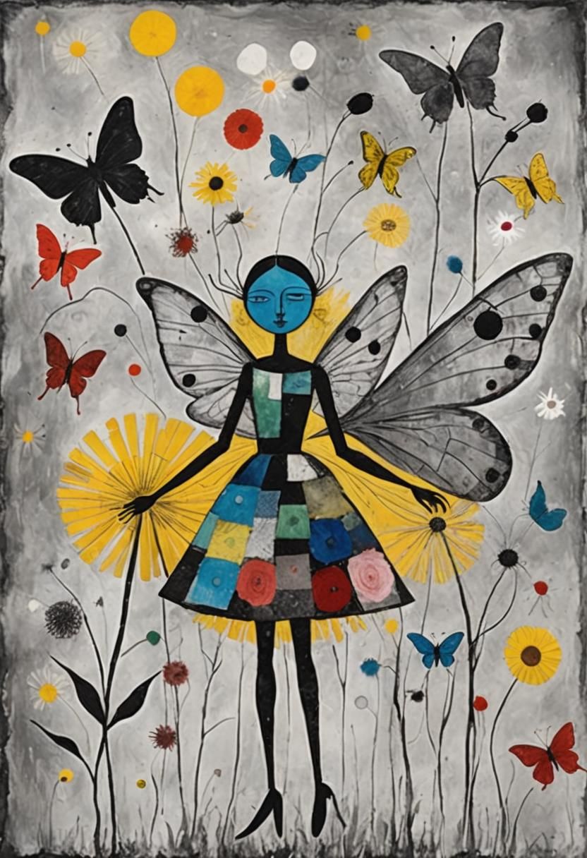 Fairies in Dandelion Dreamscape, Abstract Art