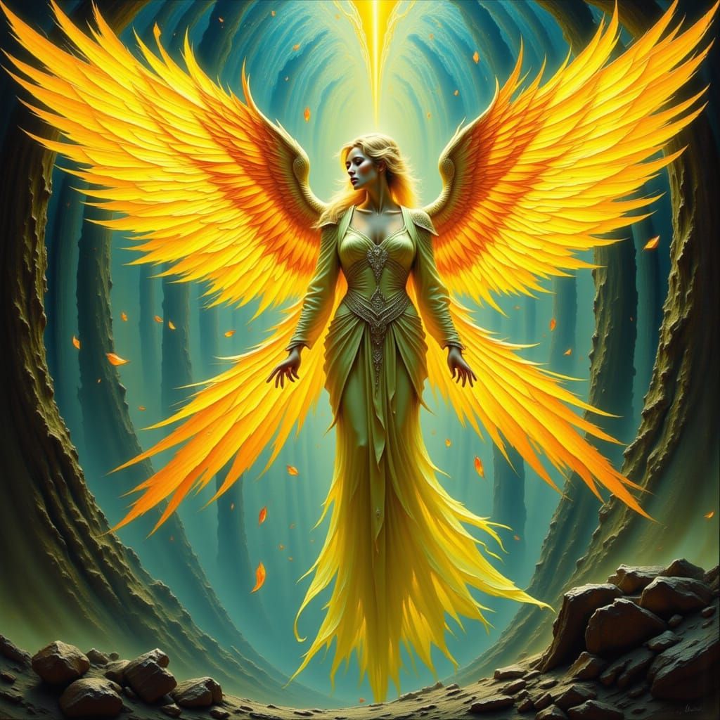 Radiant Angel in Art Nouveau Cyberpunk Style