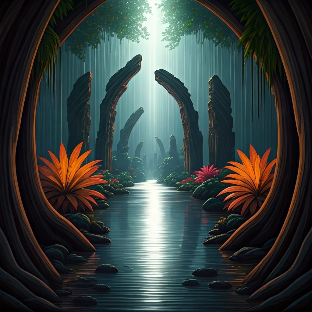 Exotic Alien Rainforest with Luminescent River