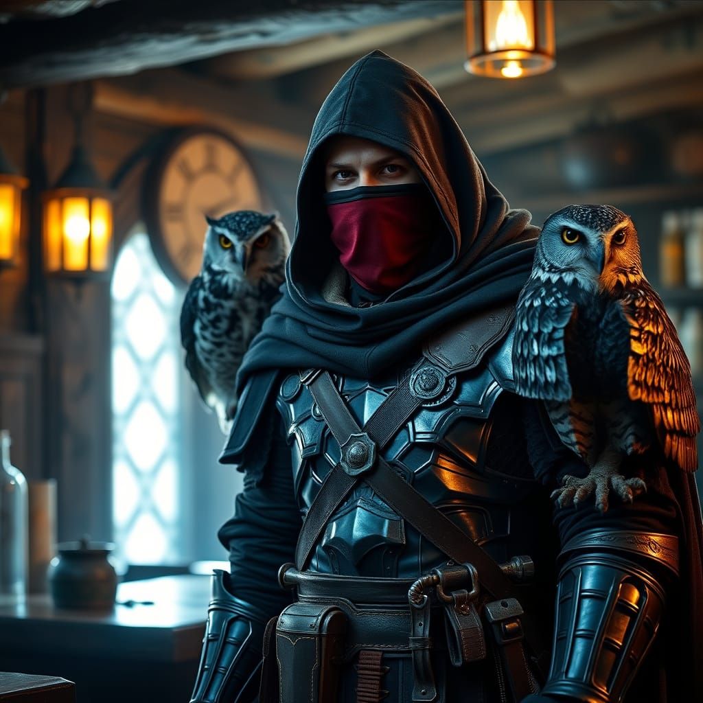 Dark Paladin in Cloak and Armor, Surrounded by Mischief