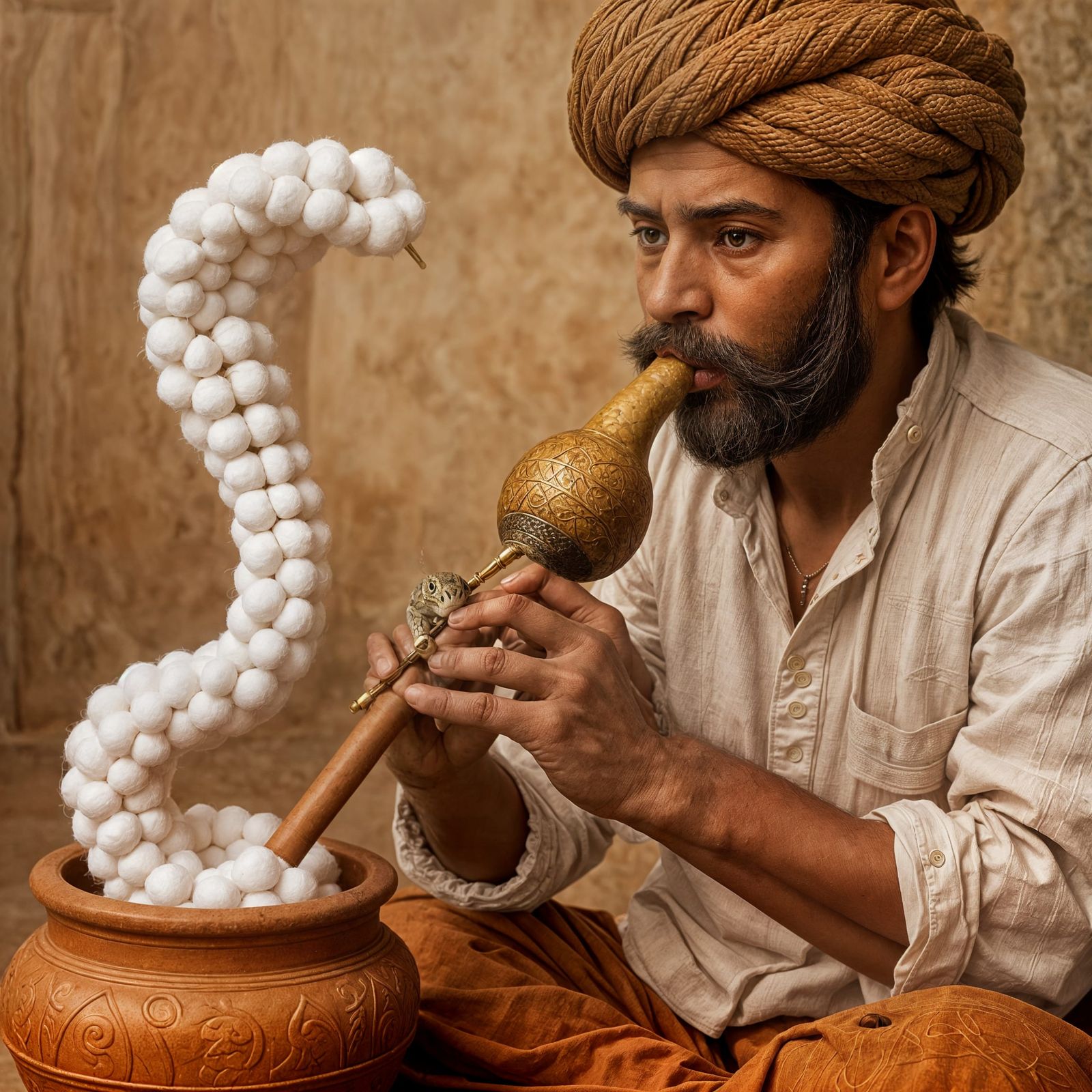 Cotton Ball Cobra Snake Charming