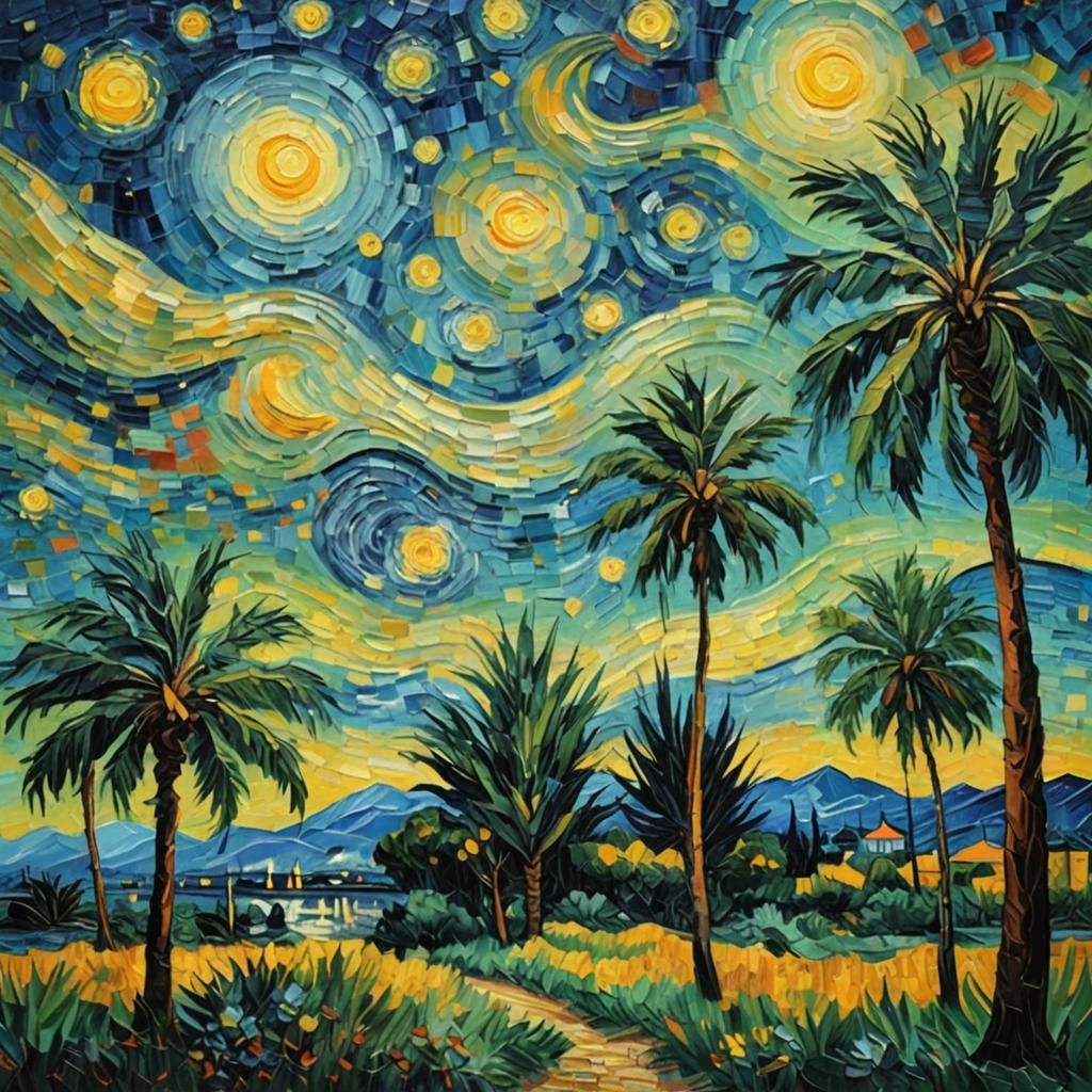 Tropical Starry Night in Expressionist Style