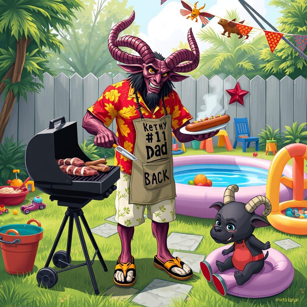 Krampus Grilling in a Hawaiian Shirt