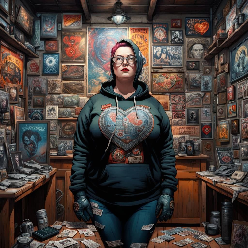 Punk Geek Girl in Sci-Fi Room, Comic Book Art