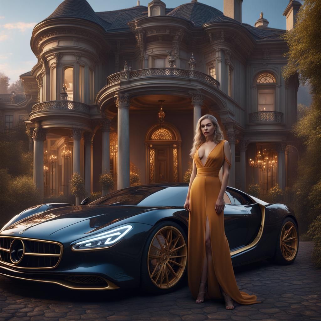Opulent Woman Surrounded by Luxury and Wealth