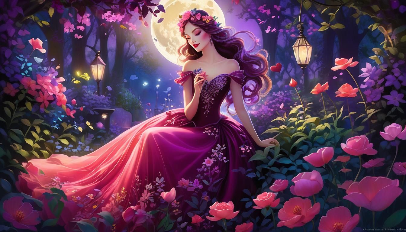 Enchanted Garden Portrait in Ink Style