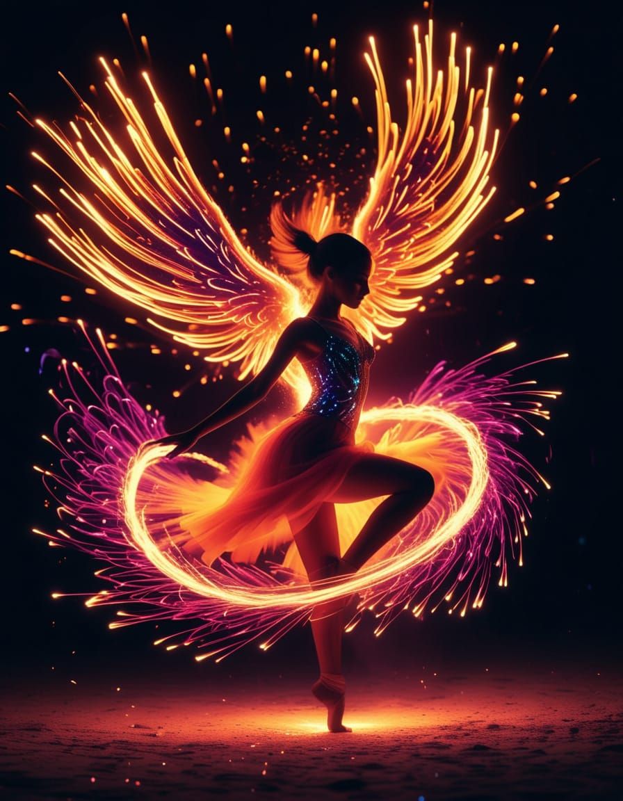 Dancer Creates Neon Fire Phoenixes in Explosive Light Show