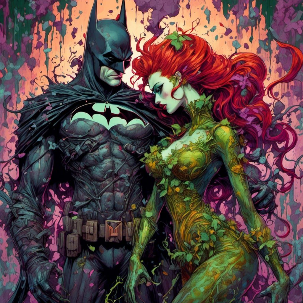Batman and Poison Ivy in Graffiti Comic Art