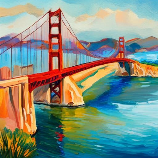 Golden Gate Bridge in Gouache Style Watercolor