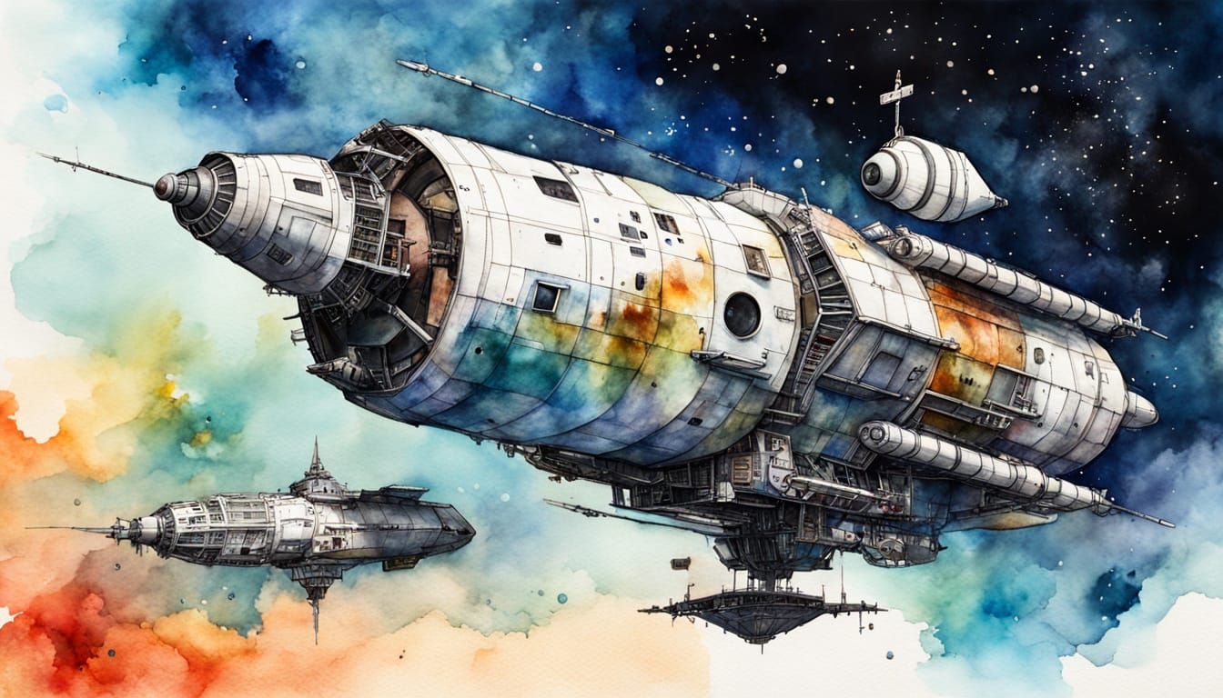 Space Galleon in Watercolor and Alcohol Ink