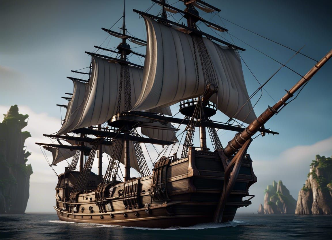 Ghostly Galleon Sailing Ship in 3D Cinematic Style