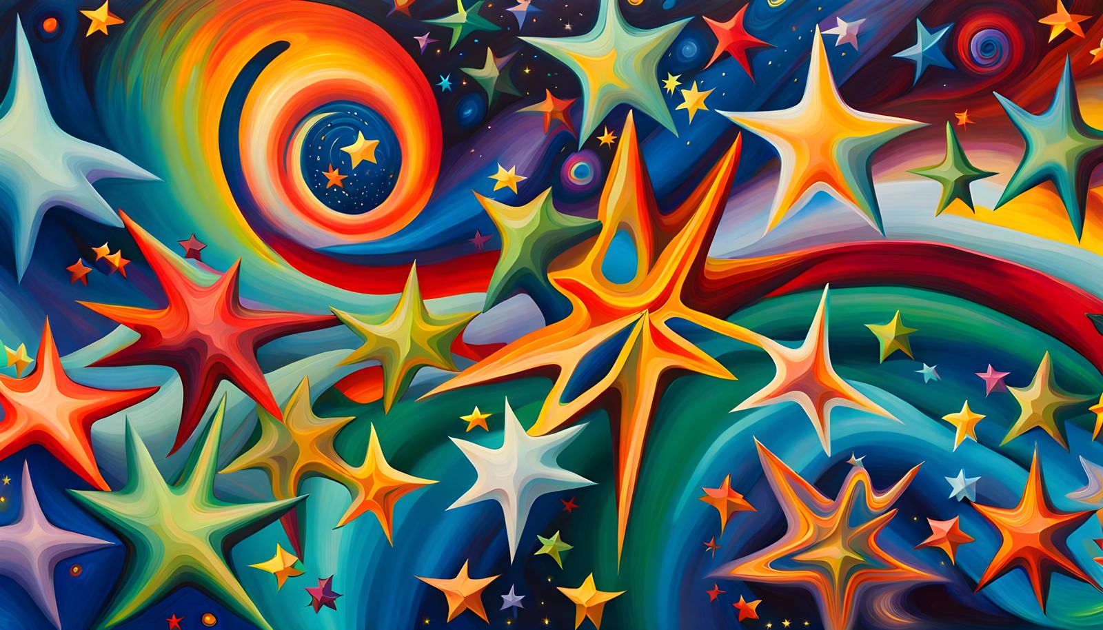 Iridescent Stars Dancing in a Cosmic Impasto Painting