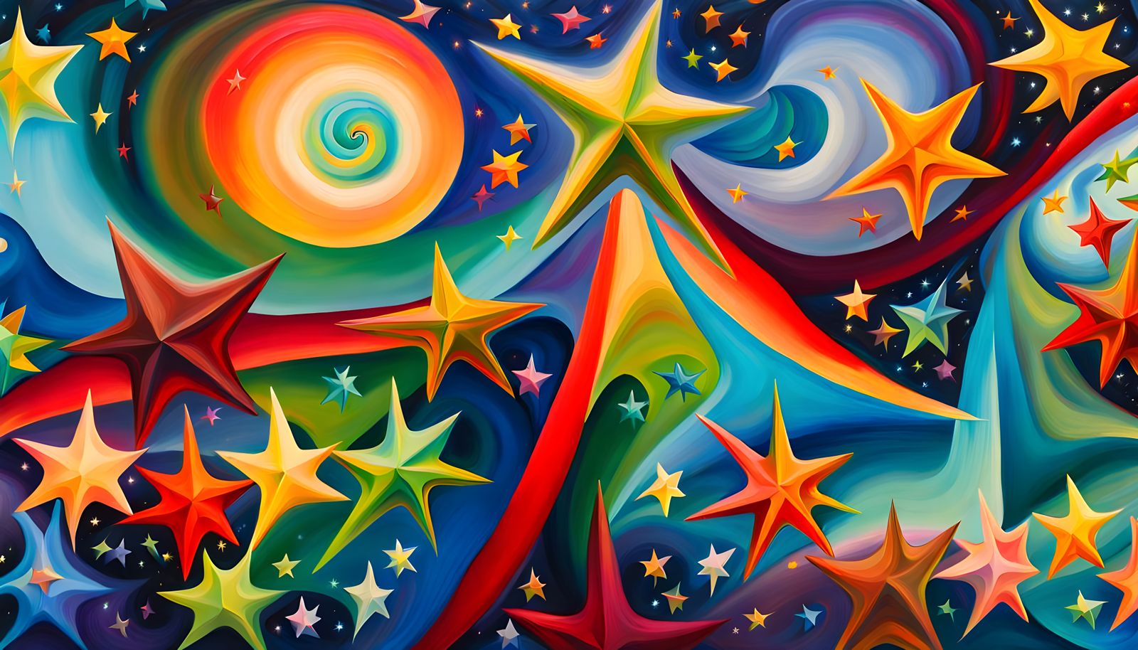 Iridescent Stars Dance in Thick Impasto Oil Painting