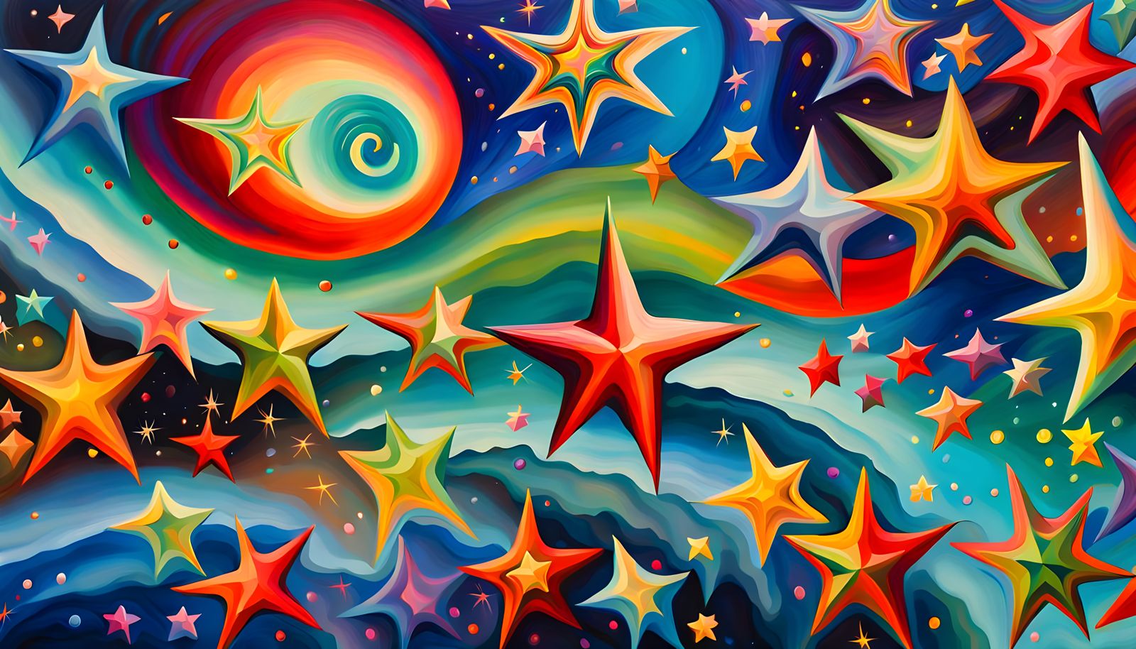 Iridescent Stars in Aboriginal-Style Impasto Oil Painting