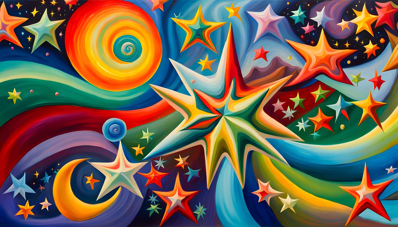 Iridescent Stars Dancing in Cosmic Maelstrom: Impasto Oil Pa...