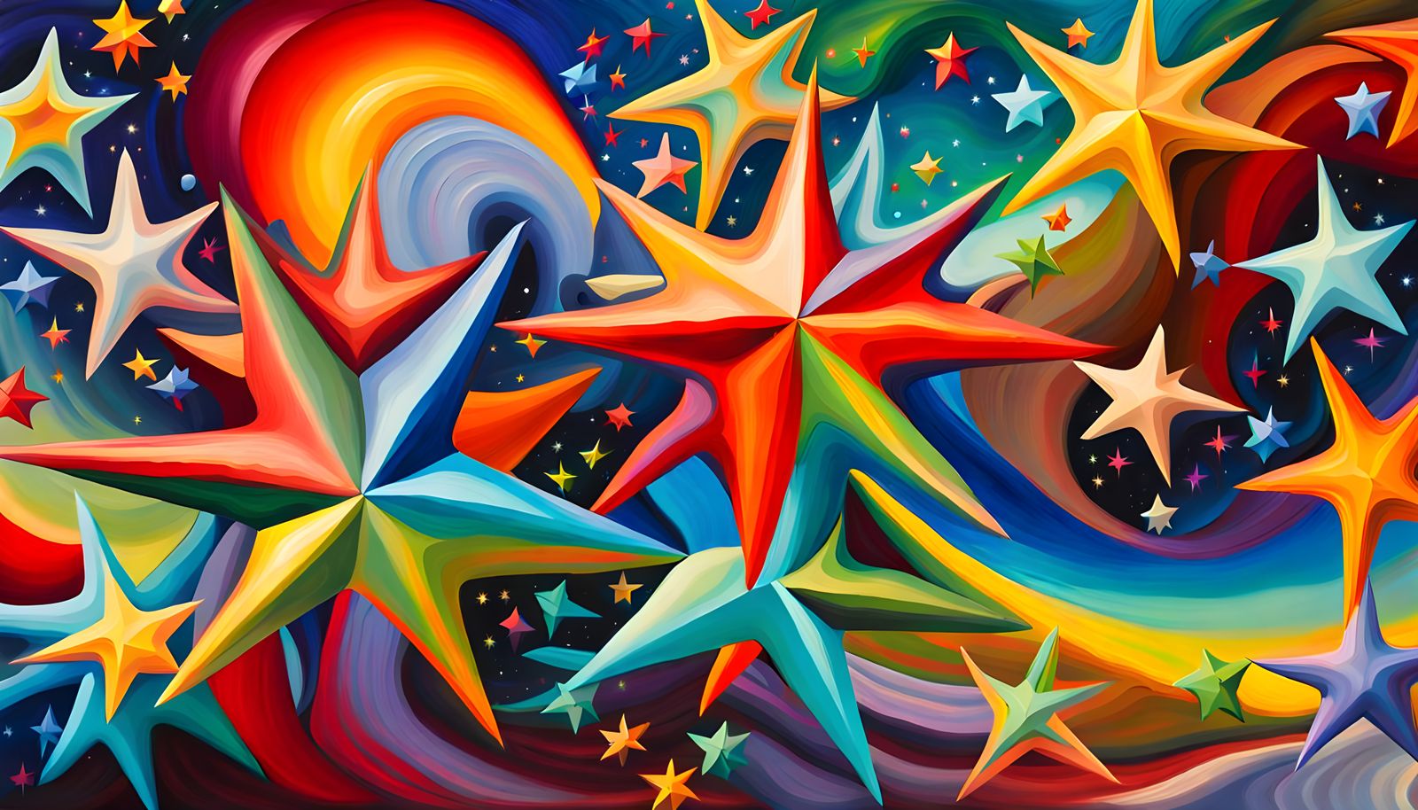 Iridescent Stars Dancing in Aboriginal Impasto Painting