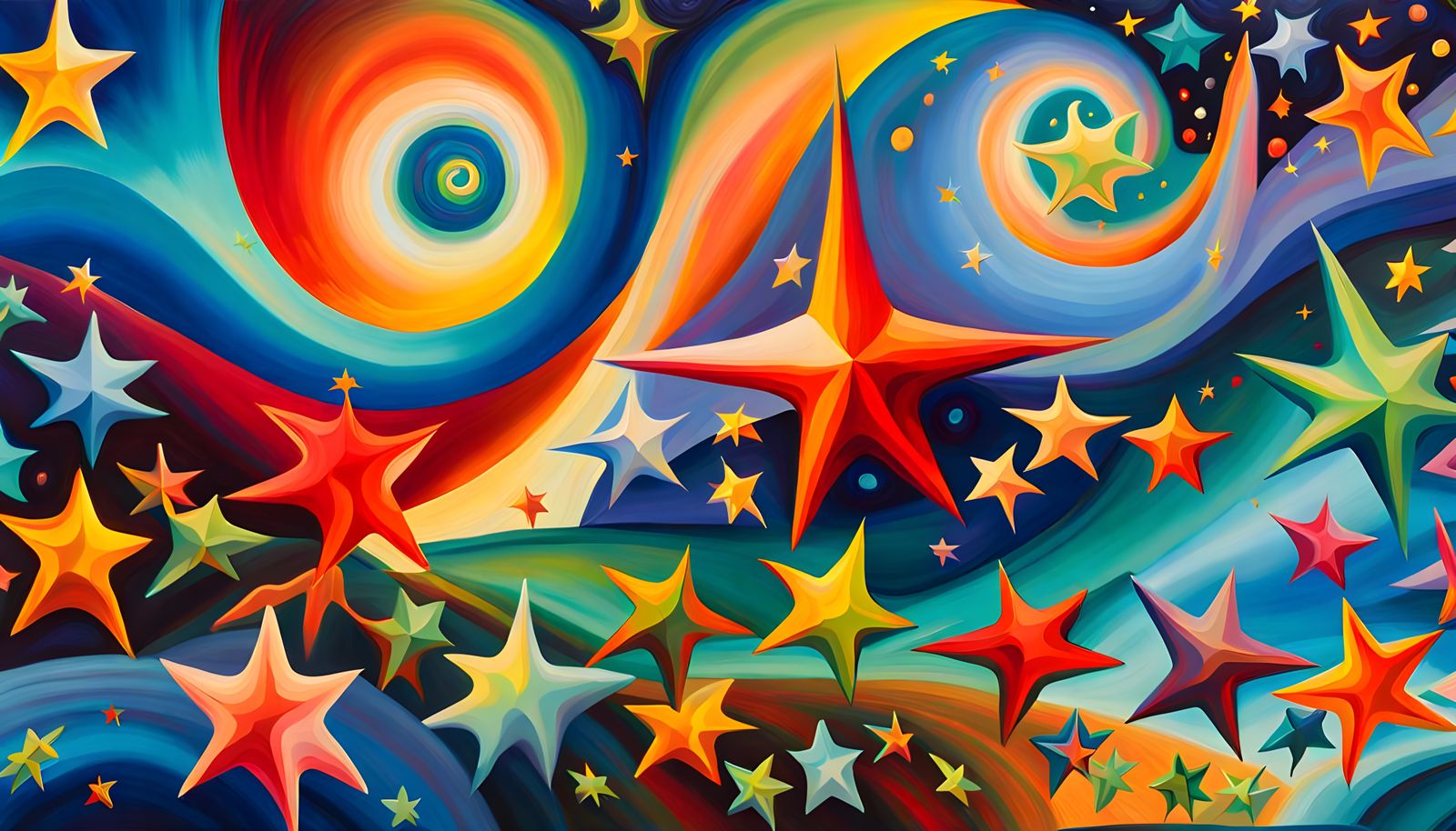 Iridescent Stars Dancing in Thick Impasto Oil Painting