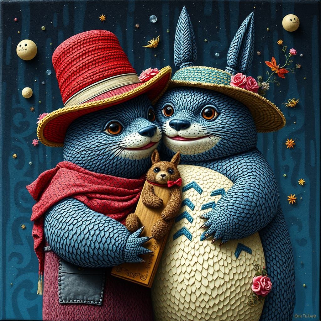 Paddington Totoro Hybrid in Surreal Impasto Style