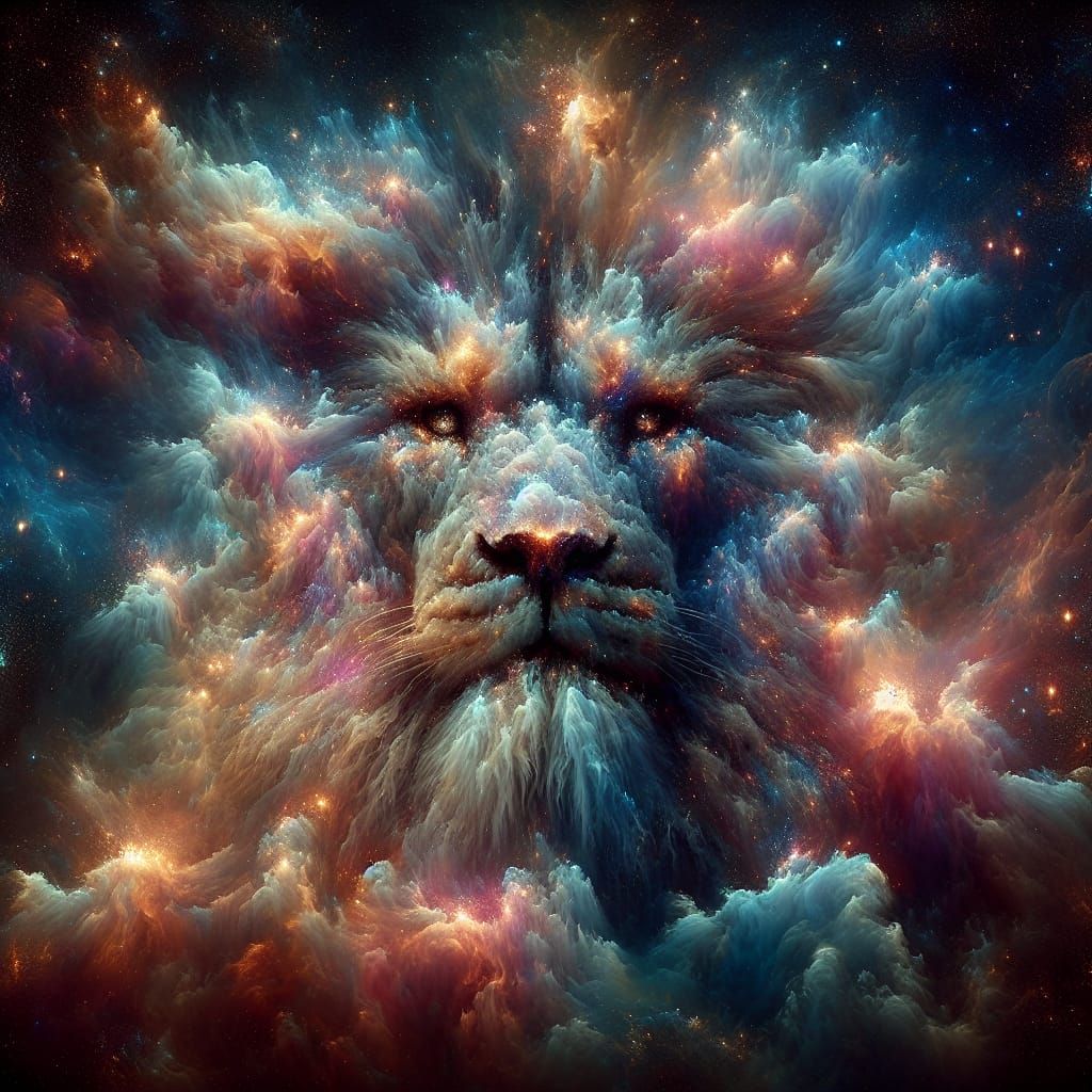 Nebula Lion Face in Romanticism Style