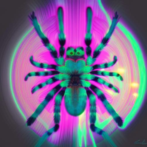 Neon Tarantula in Holographic Astral Style