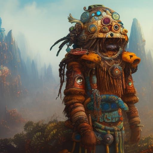 Junkyard Shaman in Detailed Matte Painting Style