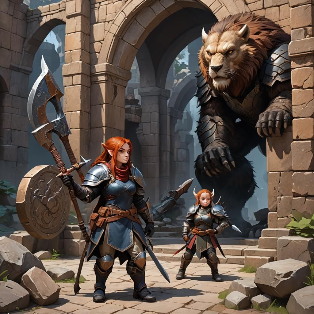 Auburn Haired Dwarf Warrior and Wolverine: Anime Art