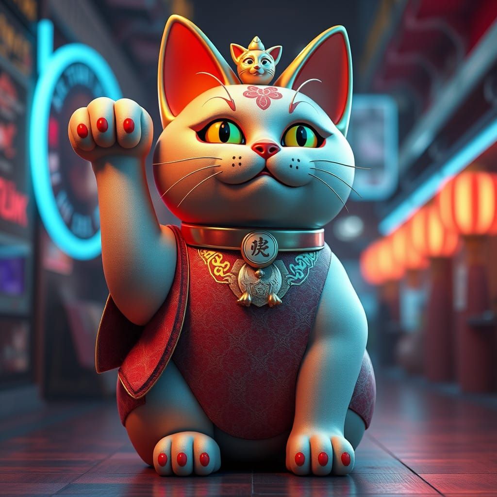 Japanese Avant-Garde Anime Inspired Regal Maneki-Neko Cat