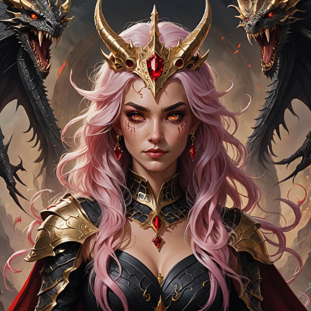 Dragon and Woman with Spider Crown, Fantasy Art