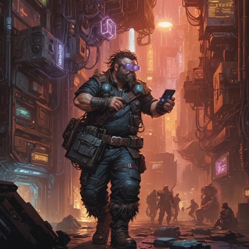 Cyberpunk Dwarf Hacker in VR Comic Art