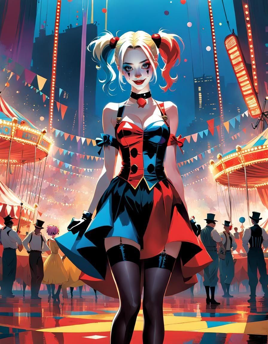 Anime Harley Quinn in Circus, Digital Illustration