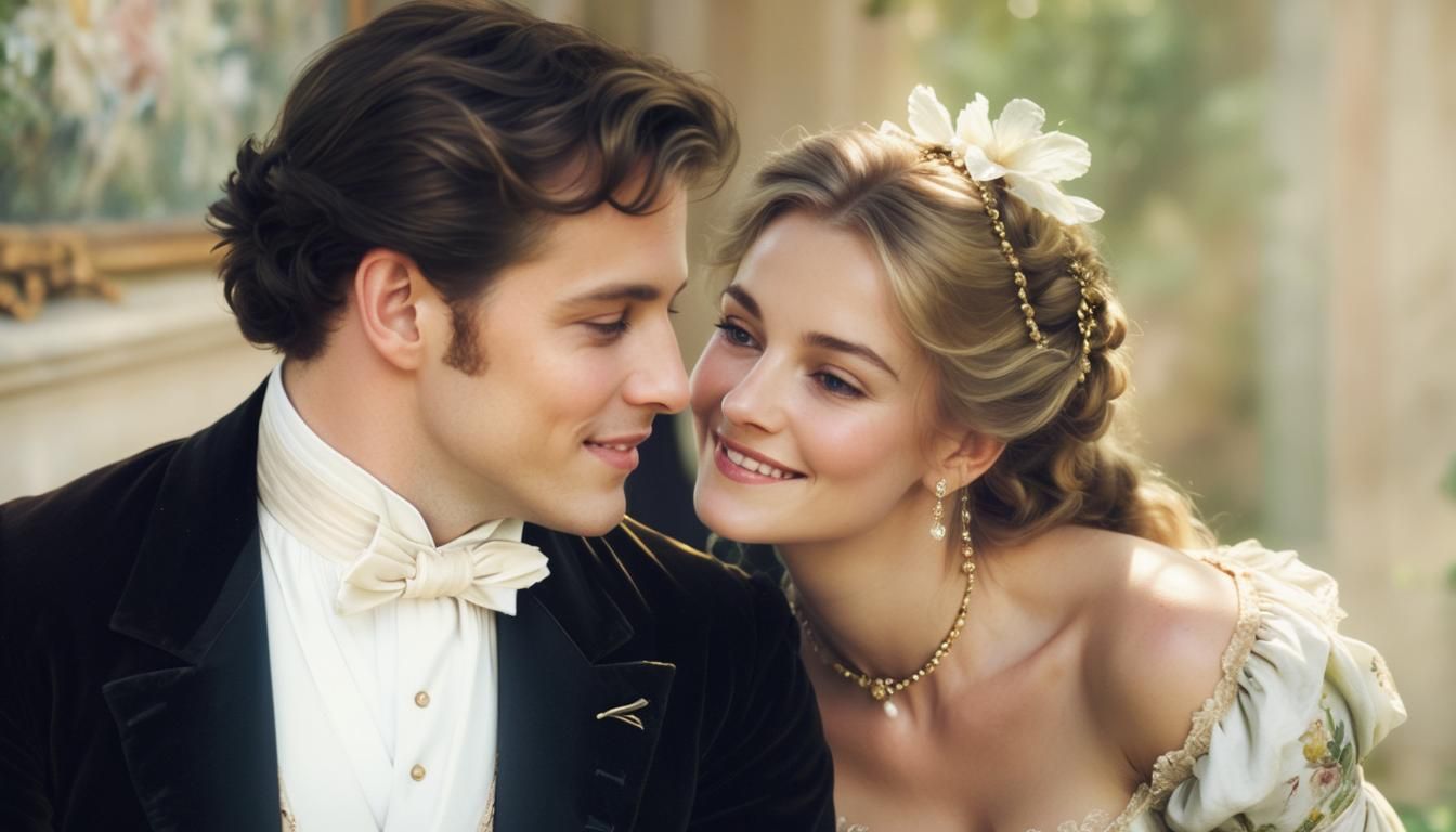 Romantic Regency Garden Portrait with Soft Sunlight