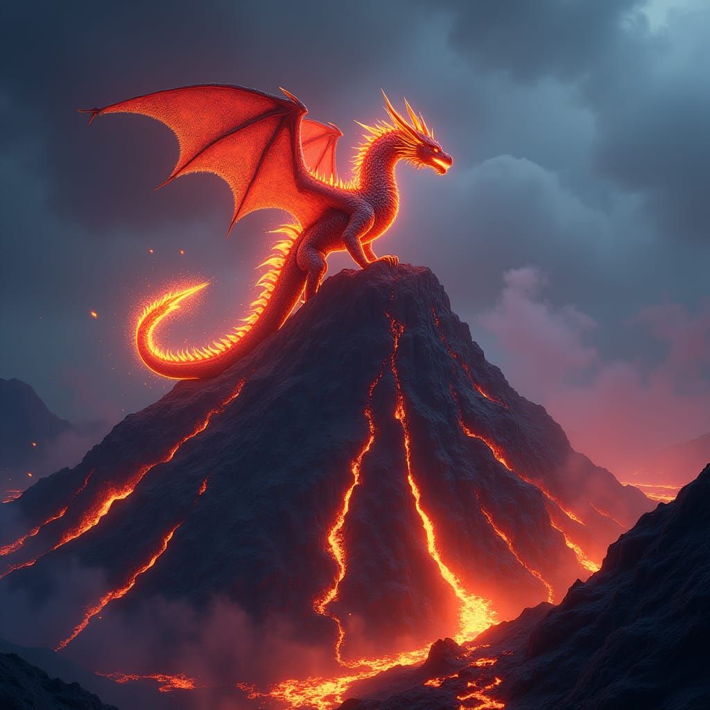 Majestic Fire Dragon on Volcanic Peak