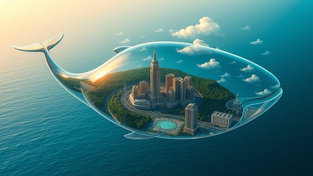 Glass Whale Majestic in Dreamlike Ocean Scene