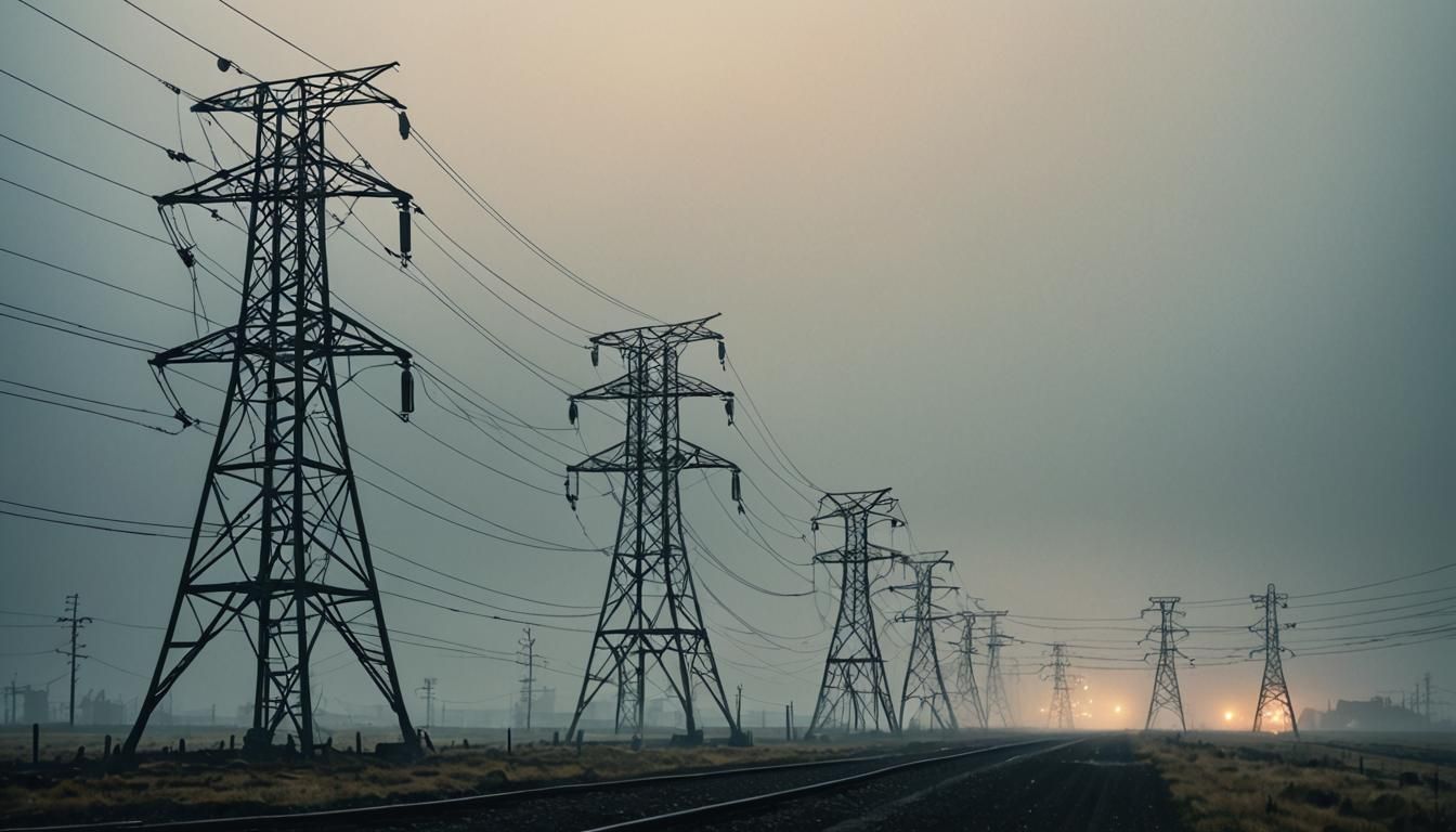 Eerie Electrical Pylons in Cyberpunk Dystopia